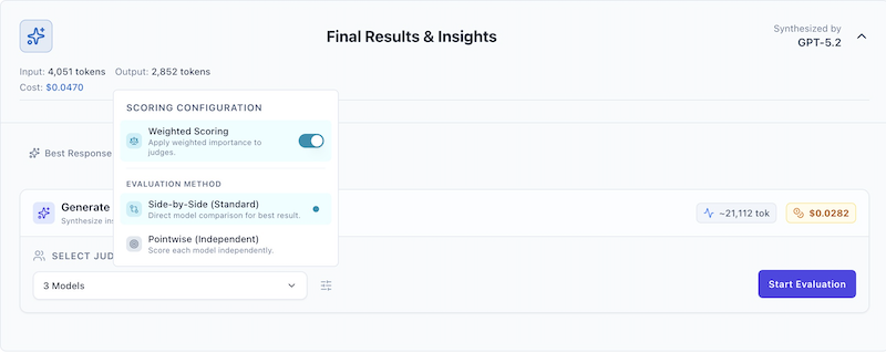 Evaluation Mode Selection: Side-by-Side Option Selected
